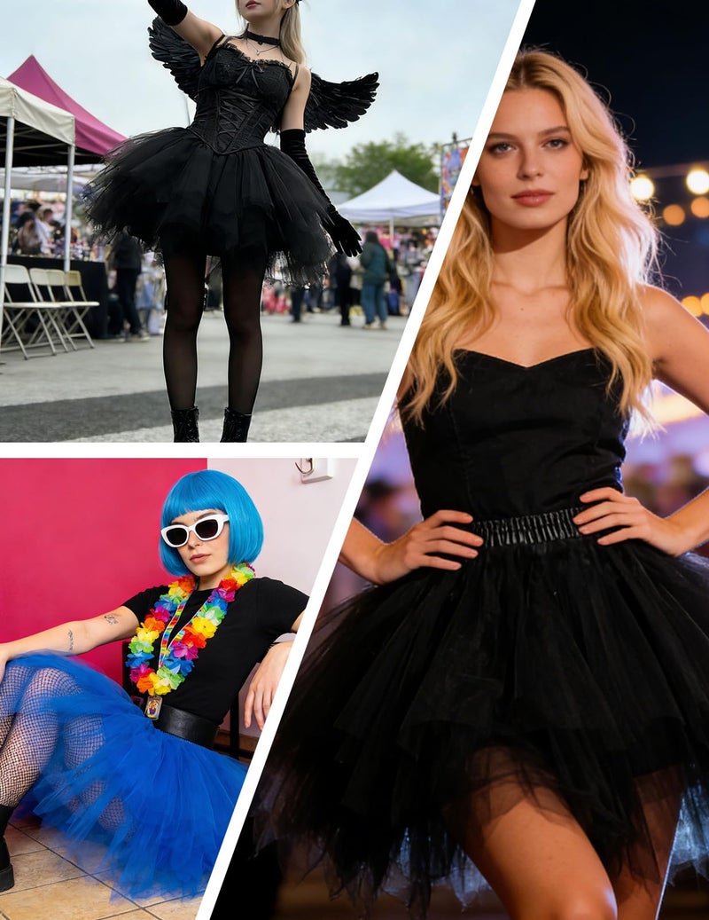 Bbonlinedress Black Tutu for Women Adult Mini Puffy Tulle Skirt for Mardi Gras Masquerade Gothic Fairy Costume Bachelorette Party Ballet Dance Skirts Black S - Image 5